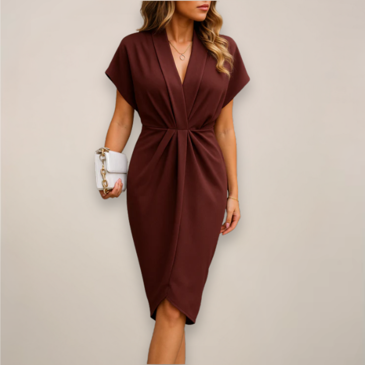Vestido midi cruzado para mujer con escote en V