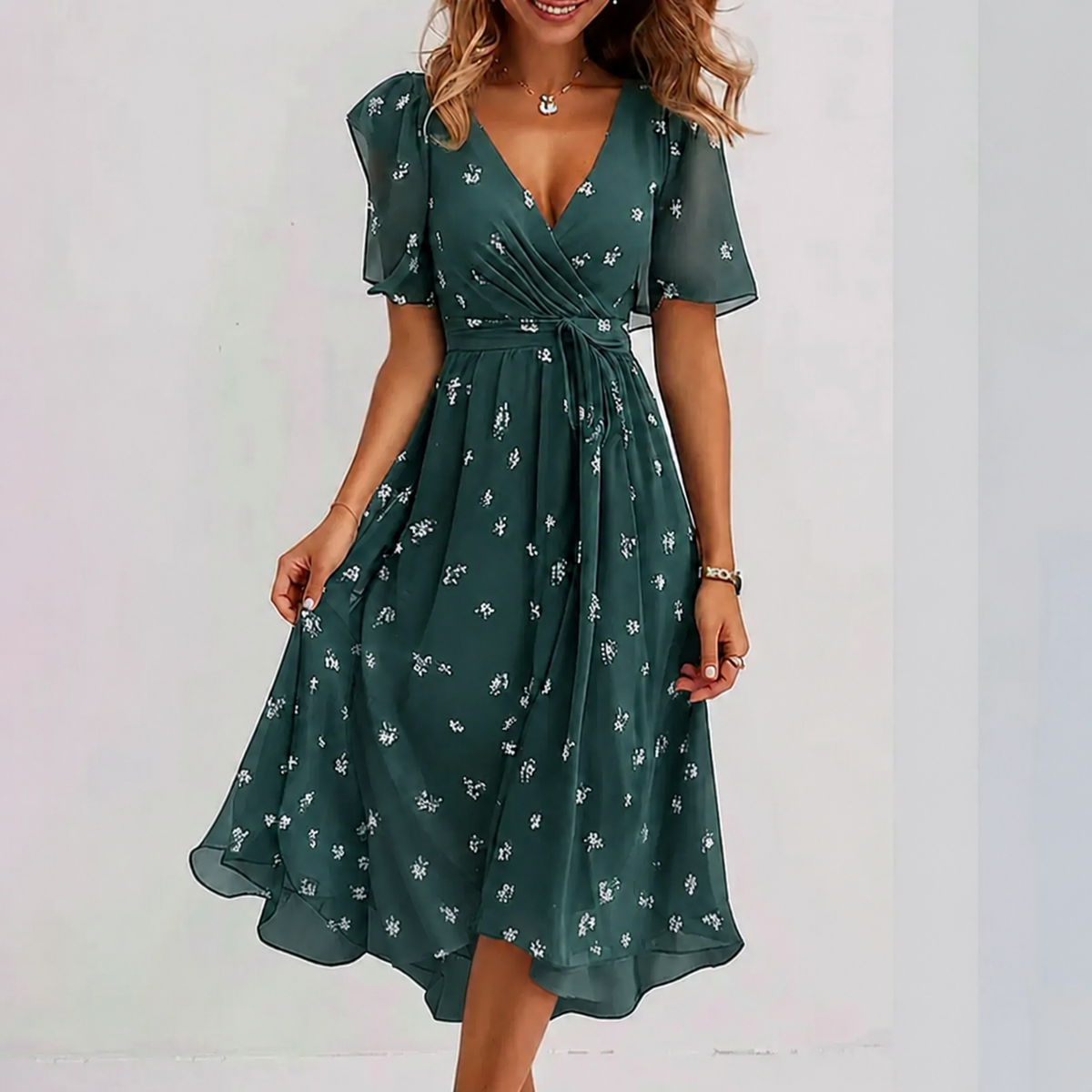 Vestido midi cruzado para mujer con estampado floral