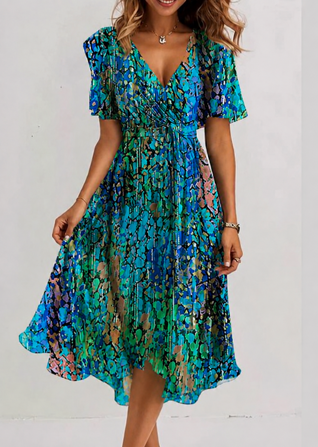 Vestido midi cruzado para mujer con estampado floral