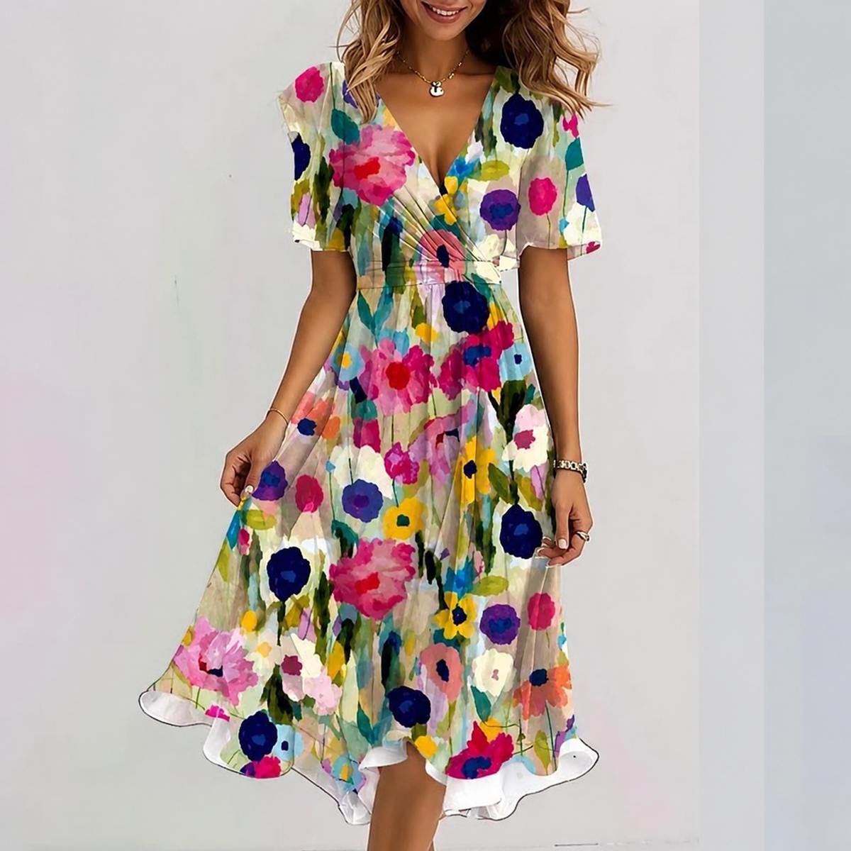 Vestido midi cruzado para mujer con estampado floral