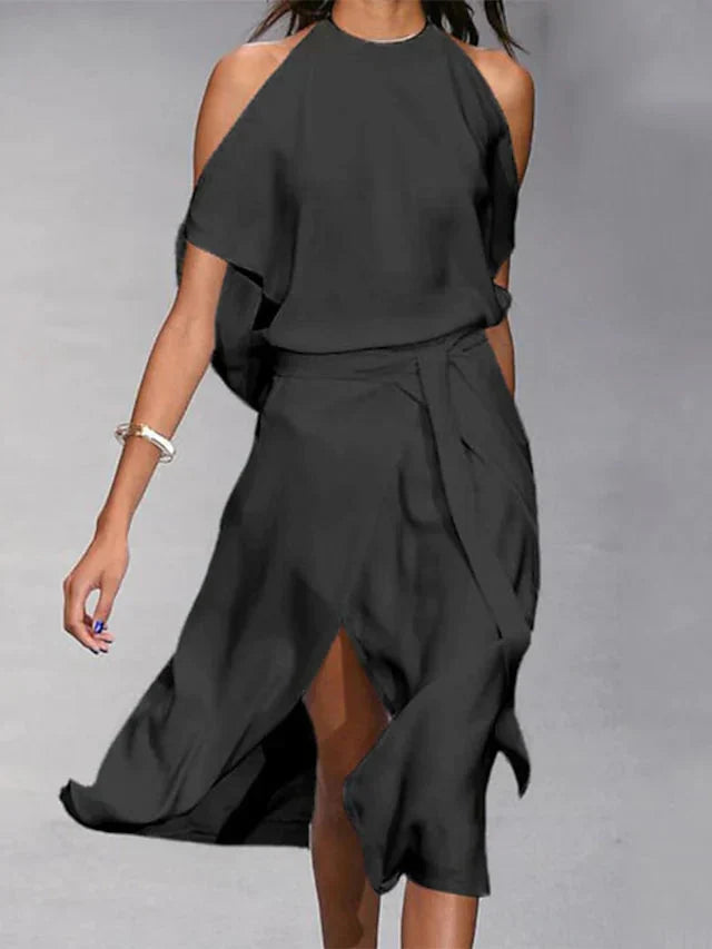 Vestido midi cruzado sin mangas para mujer