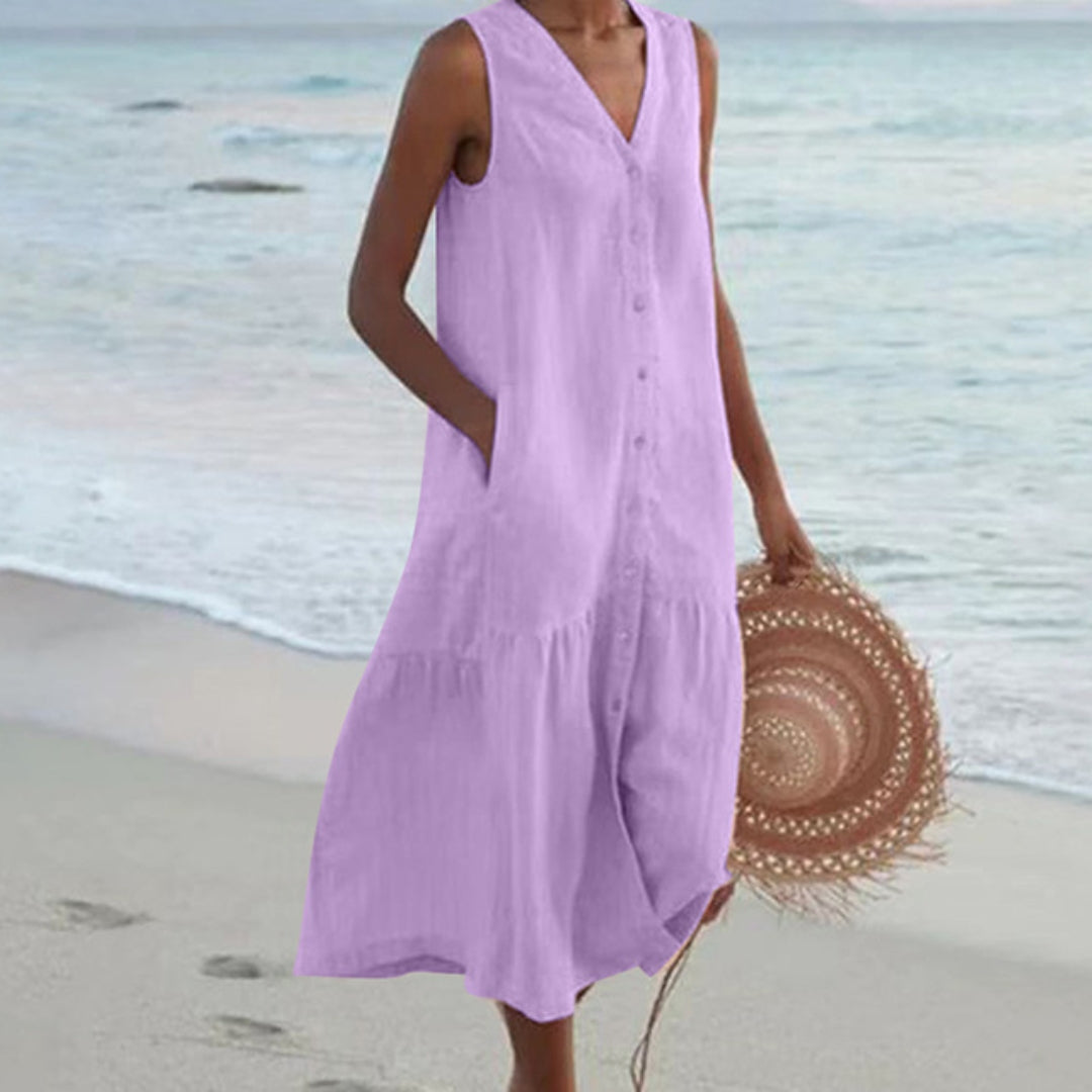 Vestido midi de corte A con botones para mujer