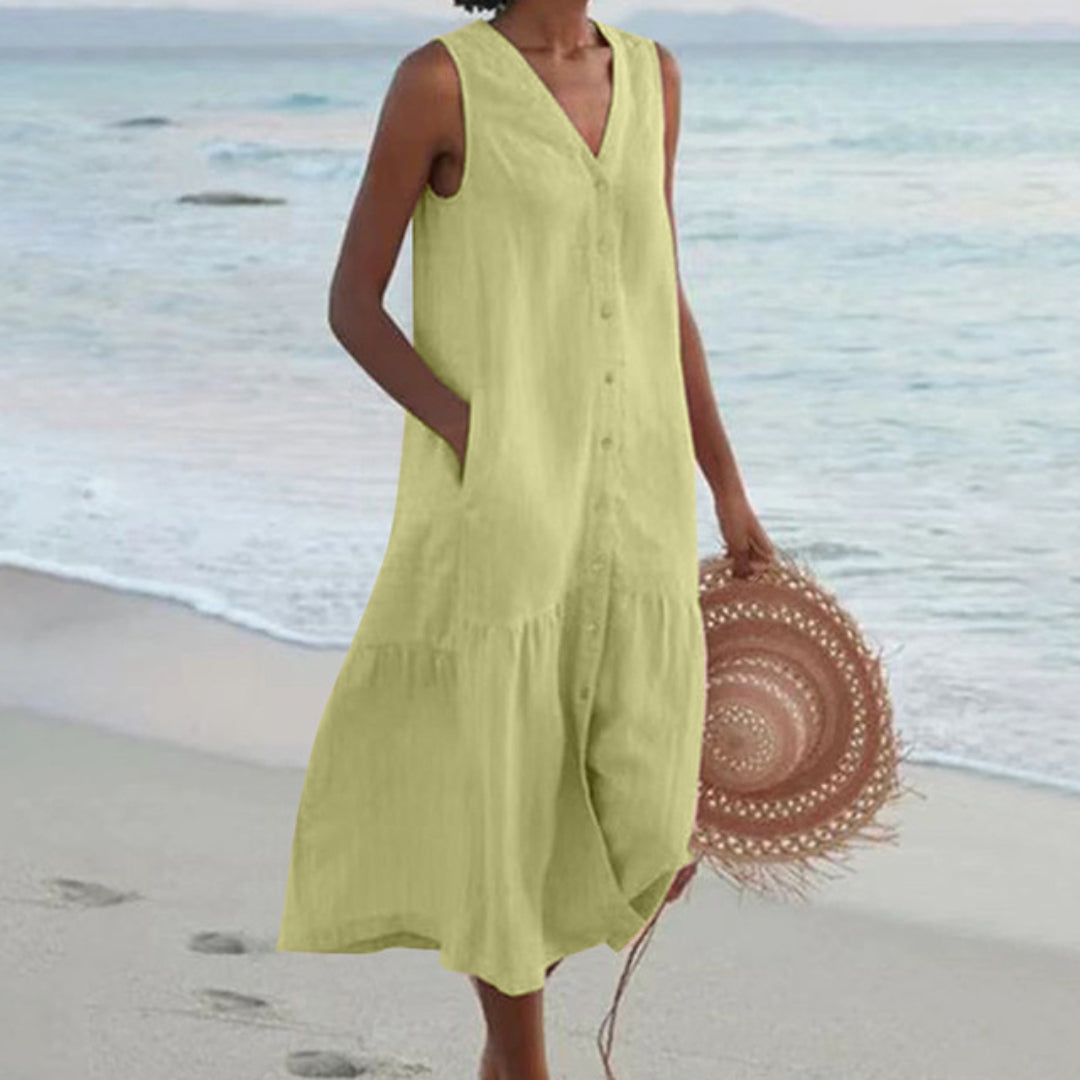 Vestido midi de corte A con botones para mujer