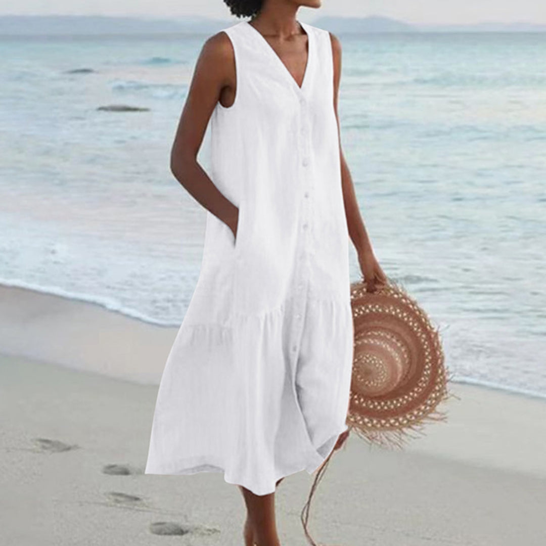Vestido midi de corte A con botones para mujer
