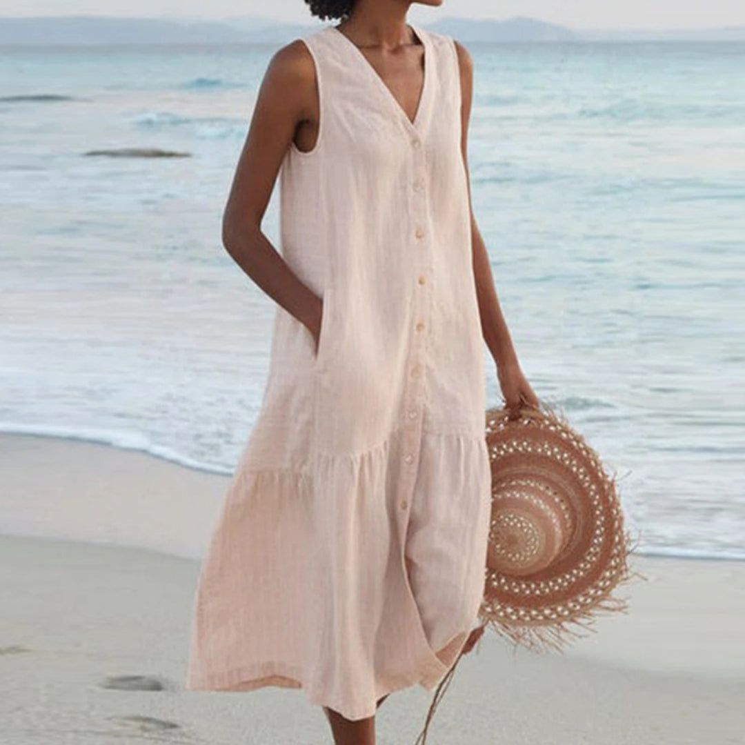 Vestido midi de corte A con botones para mujer