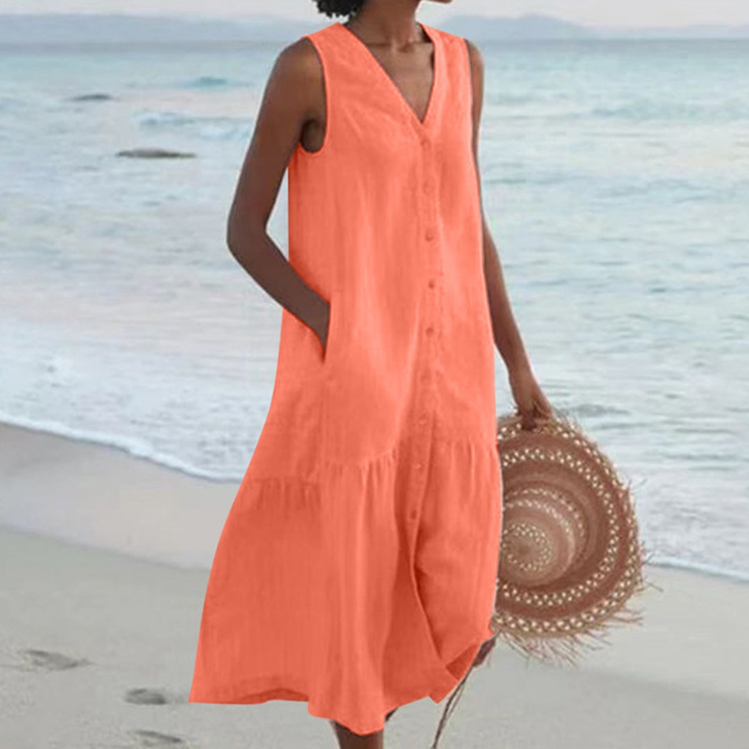 Vestido midi de corte A con botones para mujer