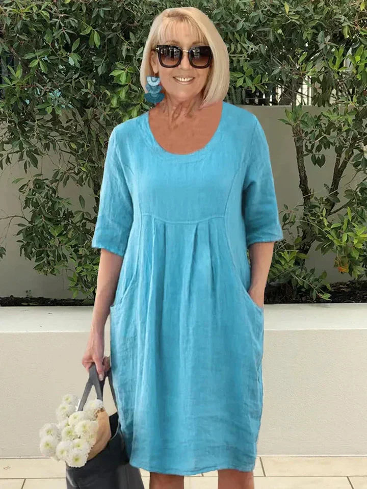 Vestido midi de corte en A con bolsillos para mujer