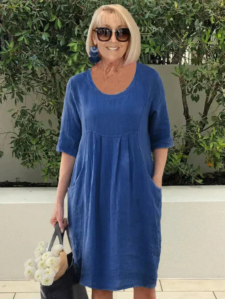 Vestido midi de corte en A con bolsillos para mujer