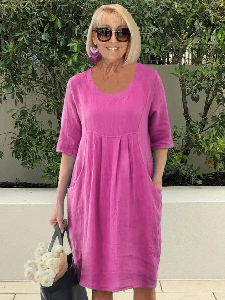 Vestido midi de corte en A con bolsillos para mujer
