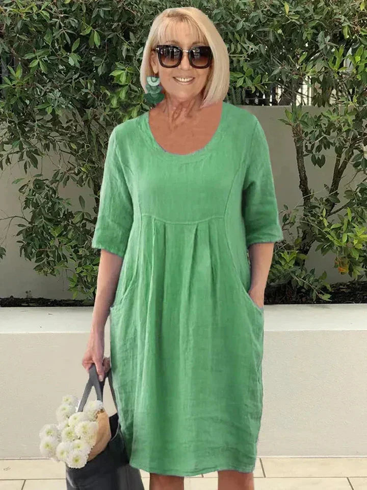 Vestido midi de corte en A con bolsillos para mujer