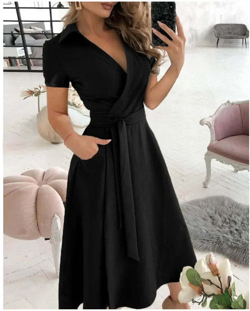 Vestido midi de corte en A con cinturón para mujer