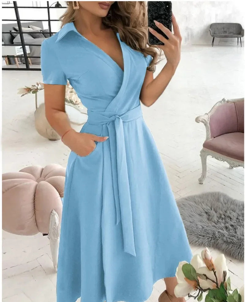 Vestido midi de corte en A con cinturón para mujer
