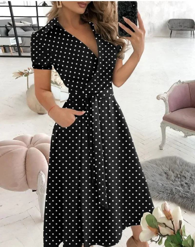 Vestido midi de corte en A con cinturón para mujer