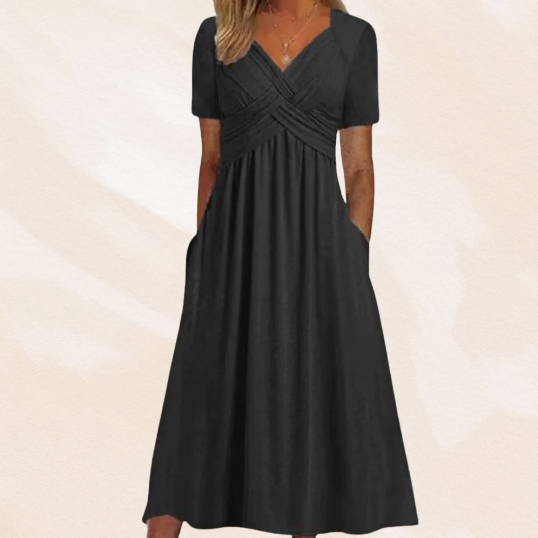 Vestido midi de corte en A con cuello en V para mujer