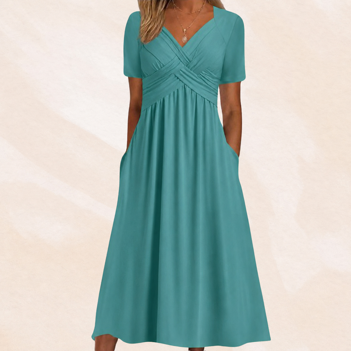 Vestido midi de corte en A con cuello en V para mujer