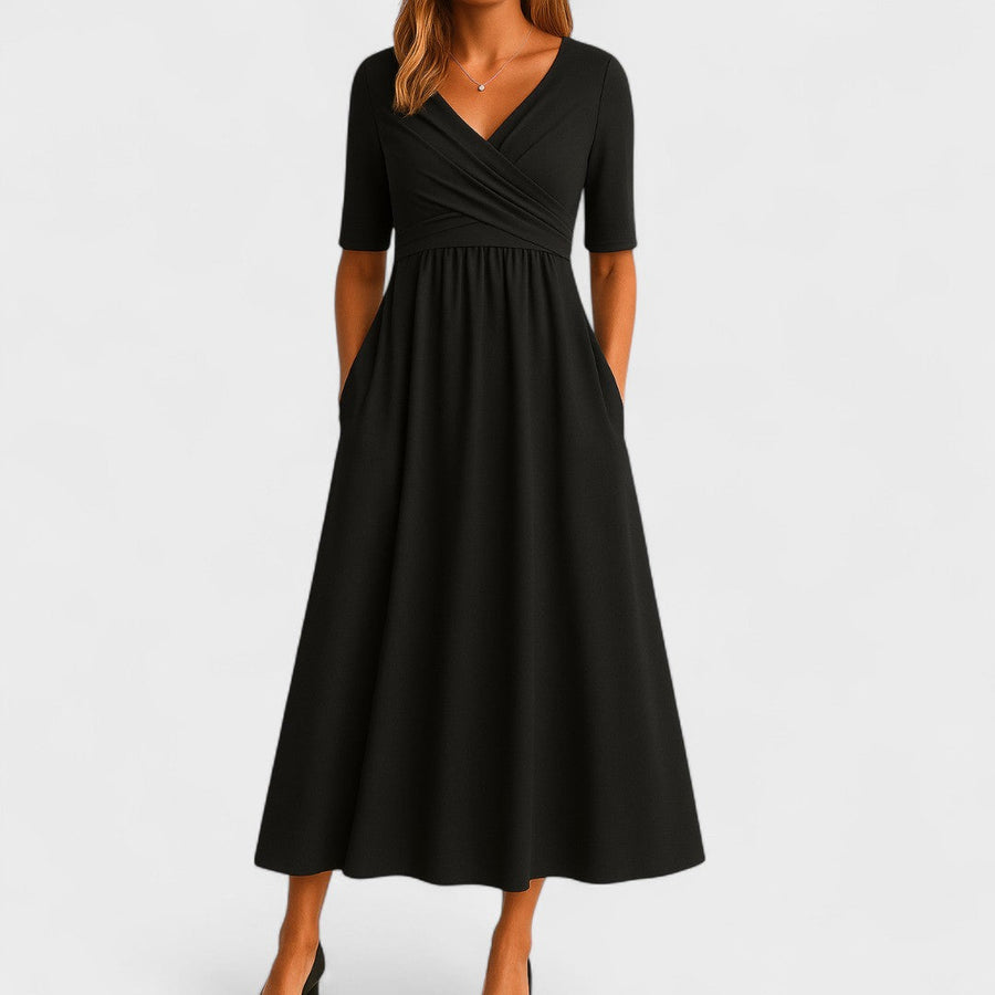 Vestido midi de corte en A con cuello en V para mujer
