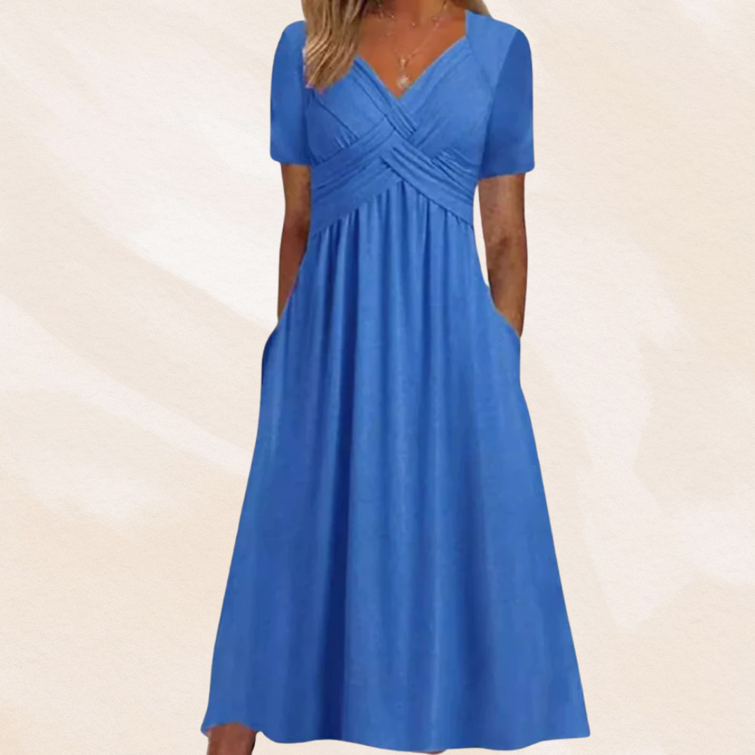 Vestido midi de corte en A con cuello en V para mujer