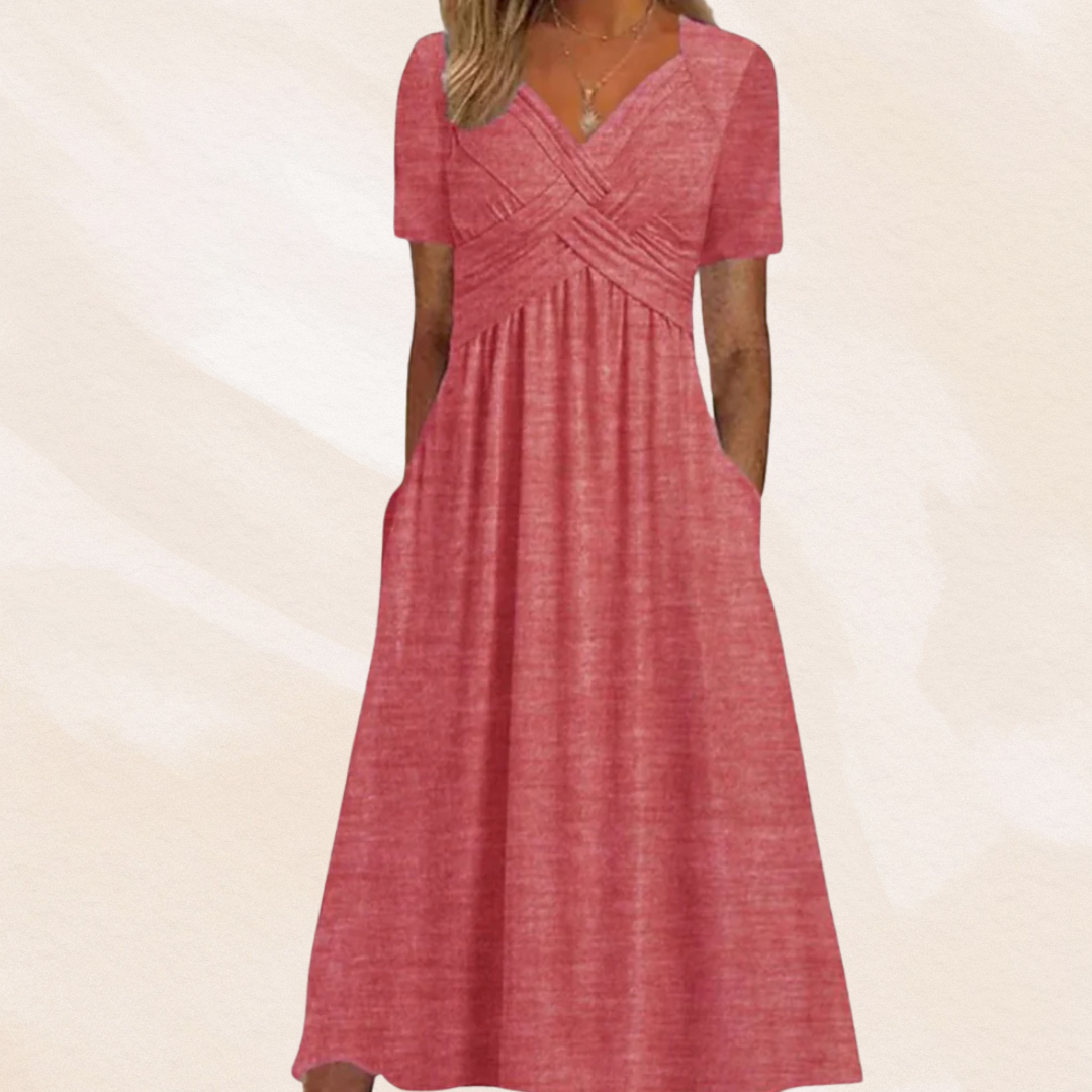 Vestido midi de corte en A con cuello en V para mujer