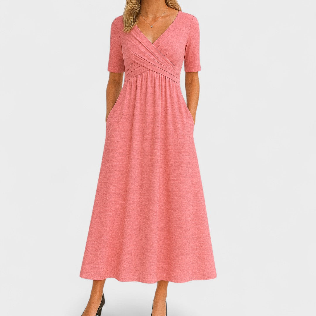 Vestido midi de corte en A con cuello en V para mujer