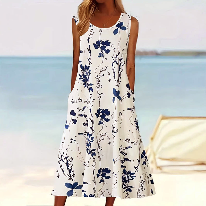 Vestido midi de corte evasé sin mangas para mujer