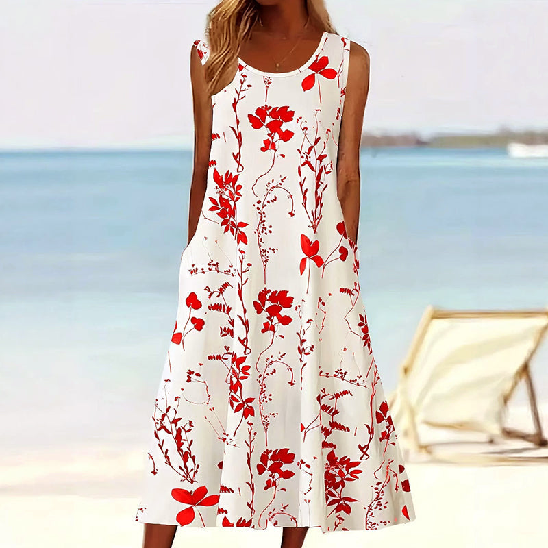 Vestido midi de corte evasé sin mangas para mujer