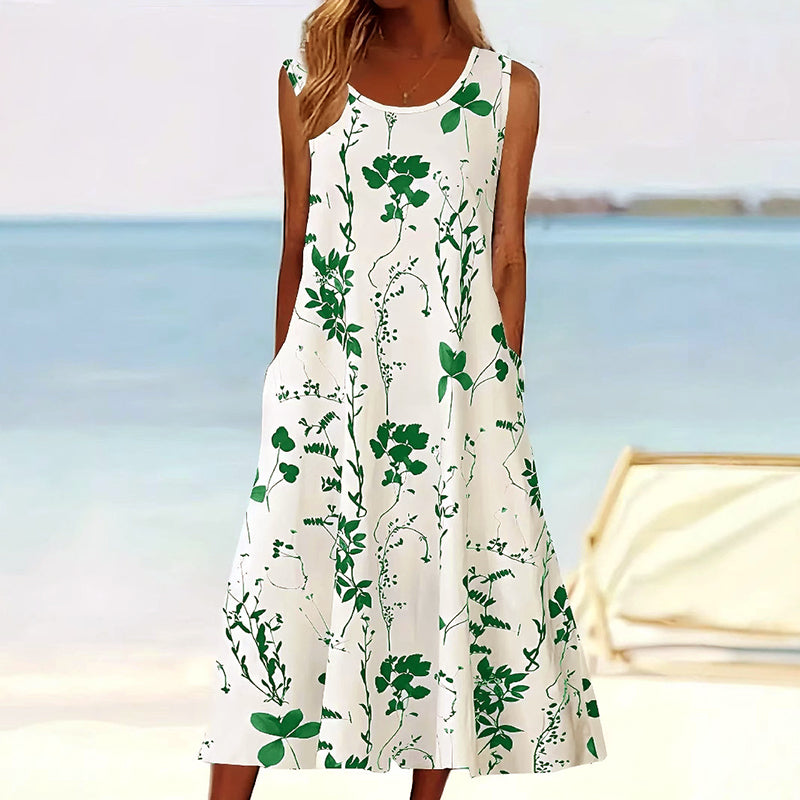 Vestido midi de corte evasé sin mangas para mujer