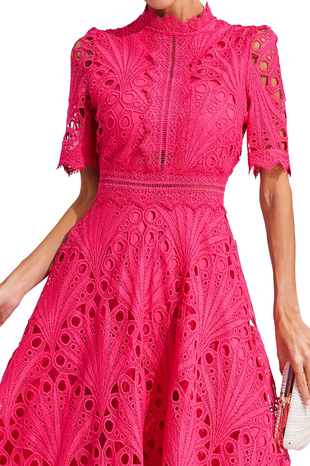 Vestido midi de encaje con falda evasé para mujer