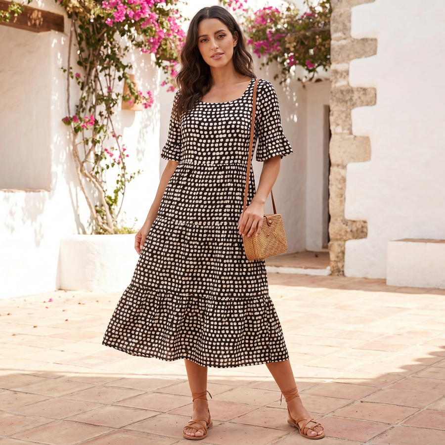 Vestido Midi de Mujer con Volantes | Vestido de Verano Ligero de Corte Holgado