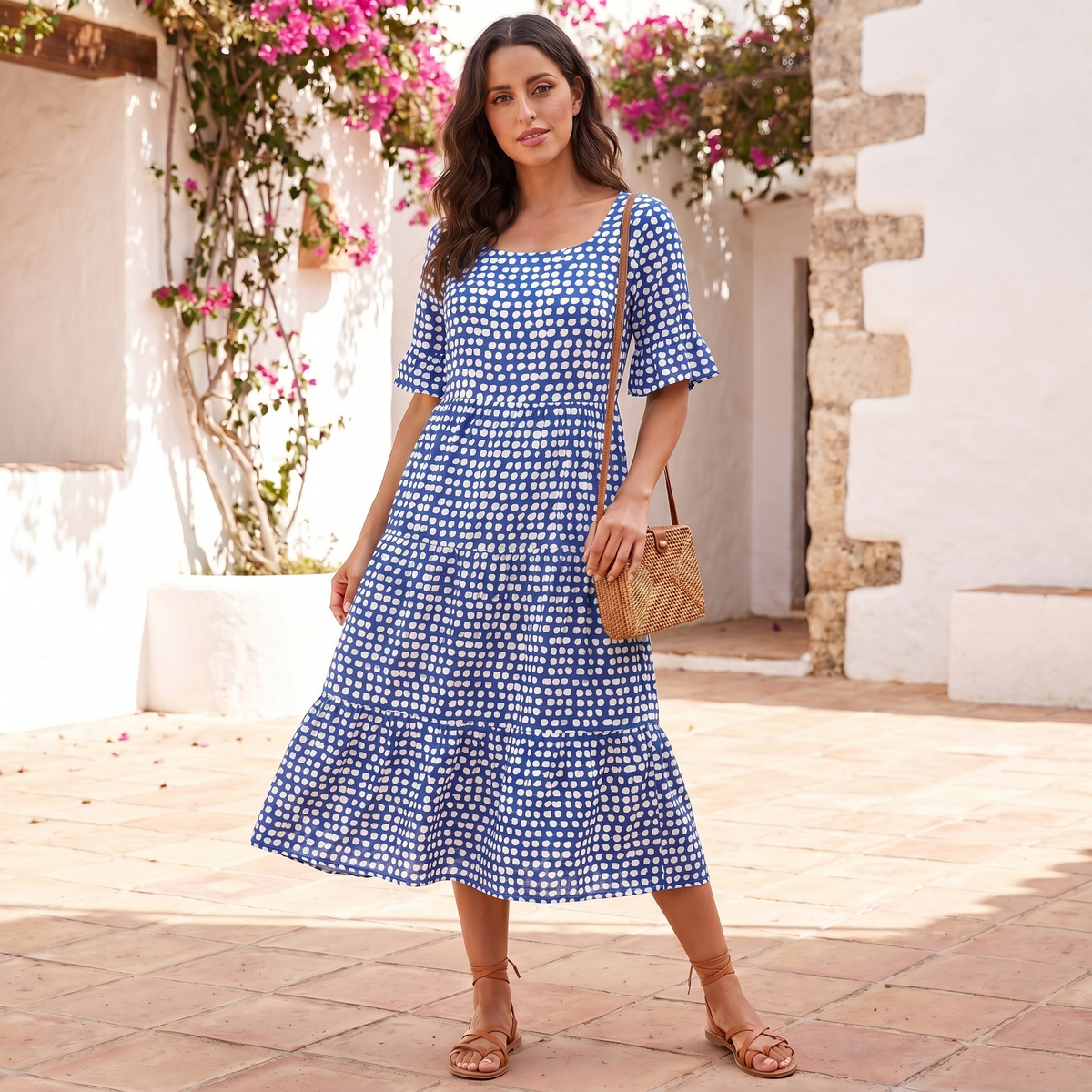 Vestido Midi de Mujer con Volantes | Vestido de Verano Ligero de Corte Holgado