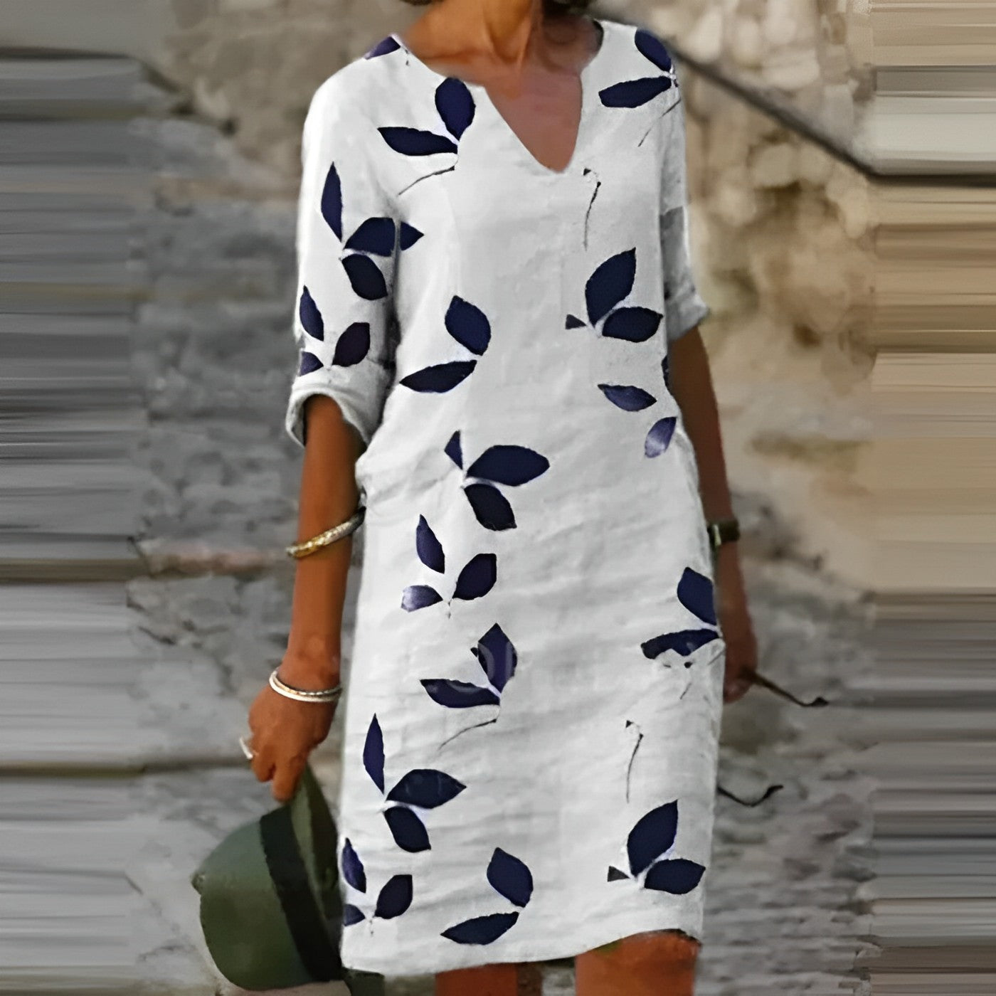 Vestido Midi Floral con Escote en V para Mujer