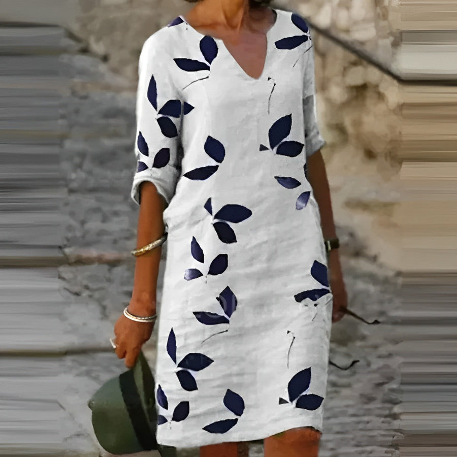 Vestido Midi Floral con Escote en V para Mujer