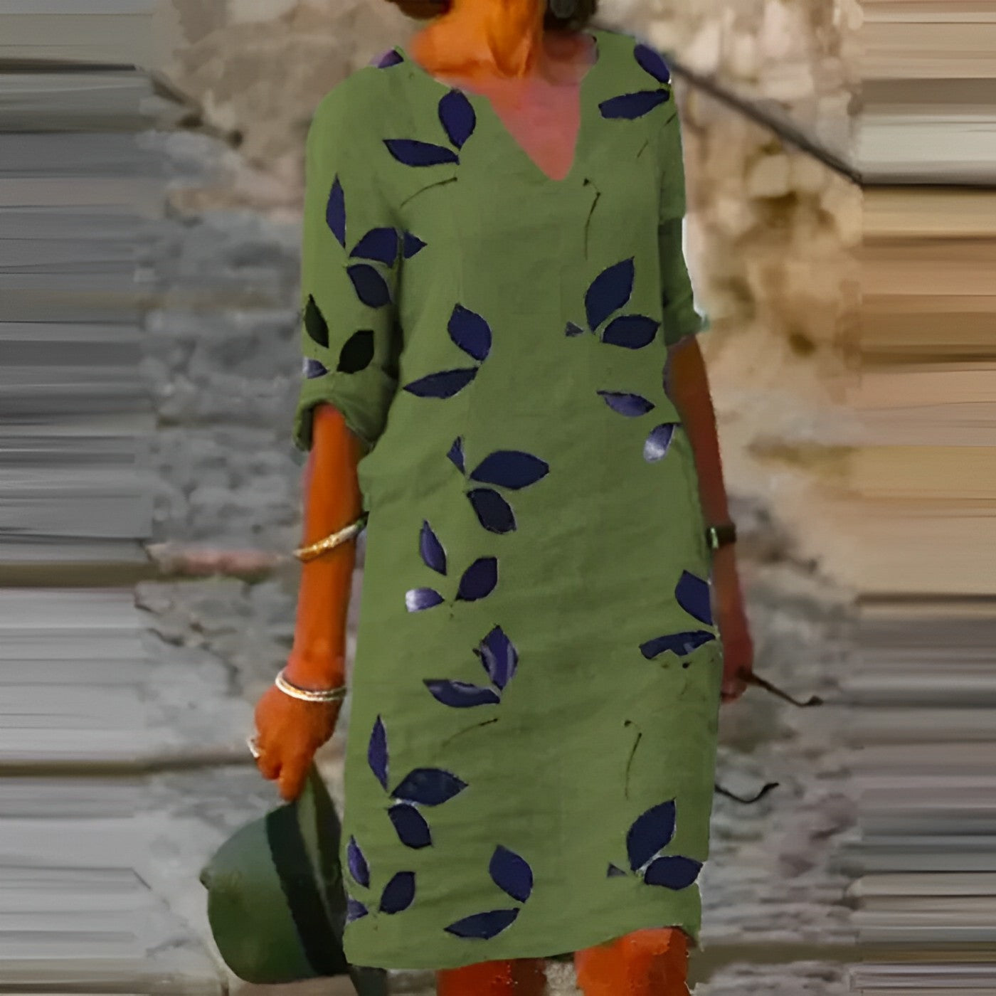 Vestido Midi Floral con Escote en V para Mujer