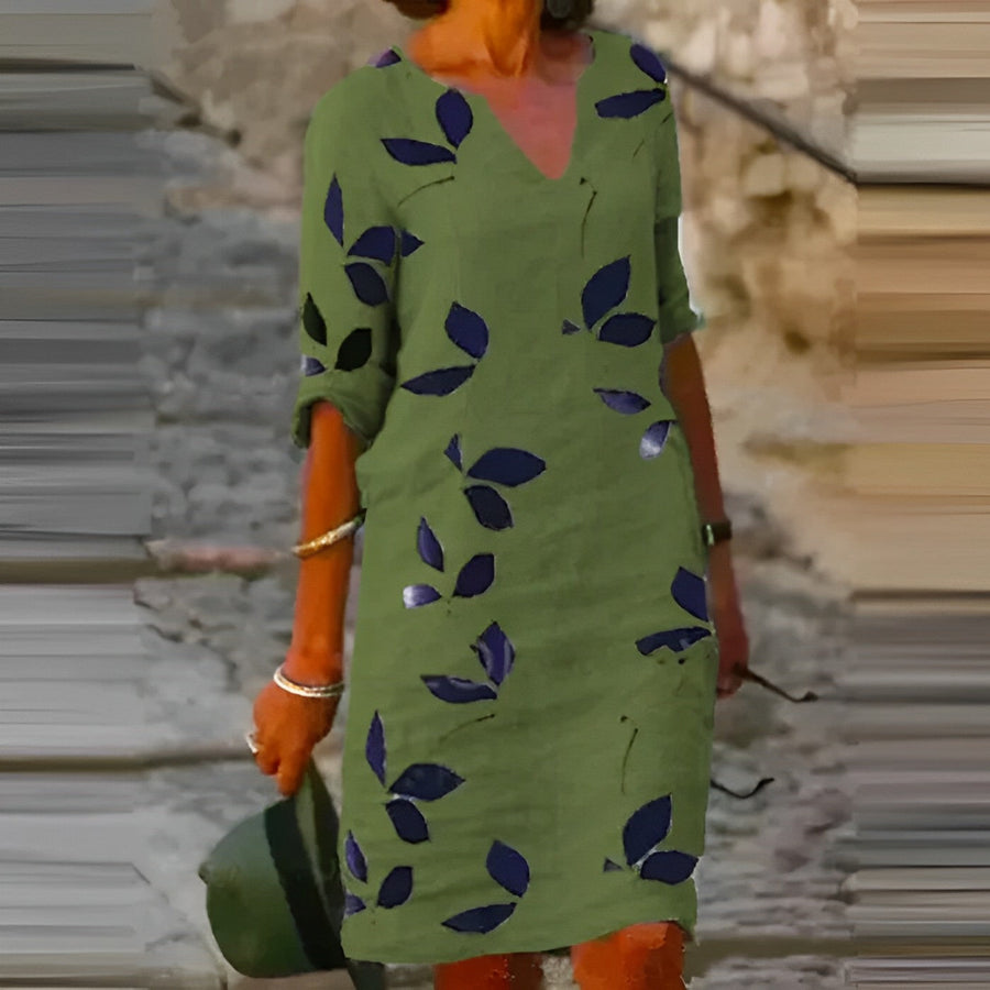 Vestido Midi Floral con Escote en V para Mujer