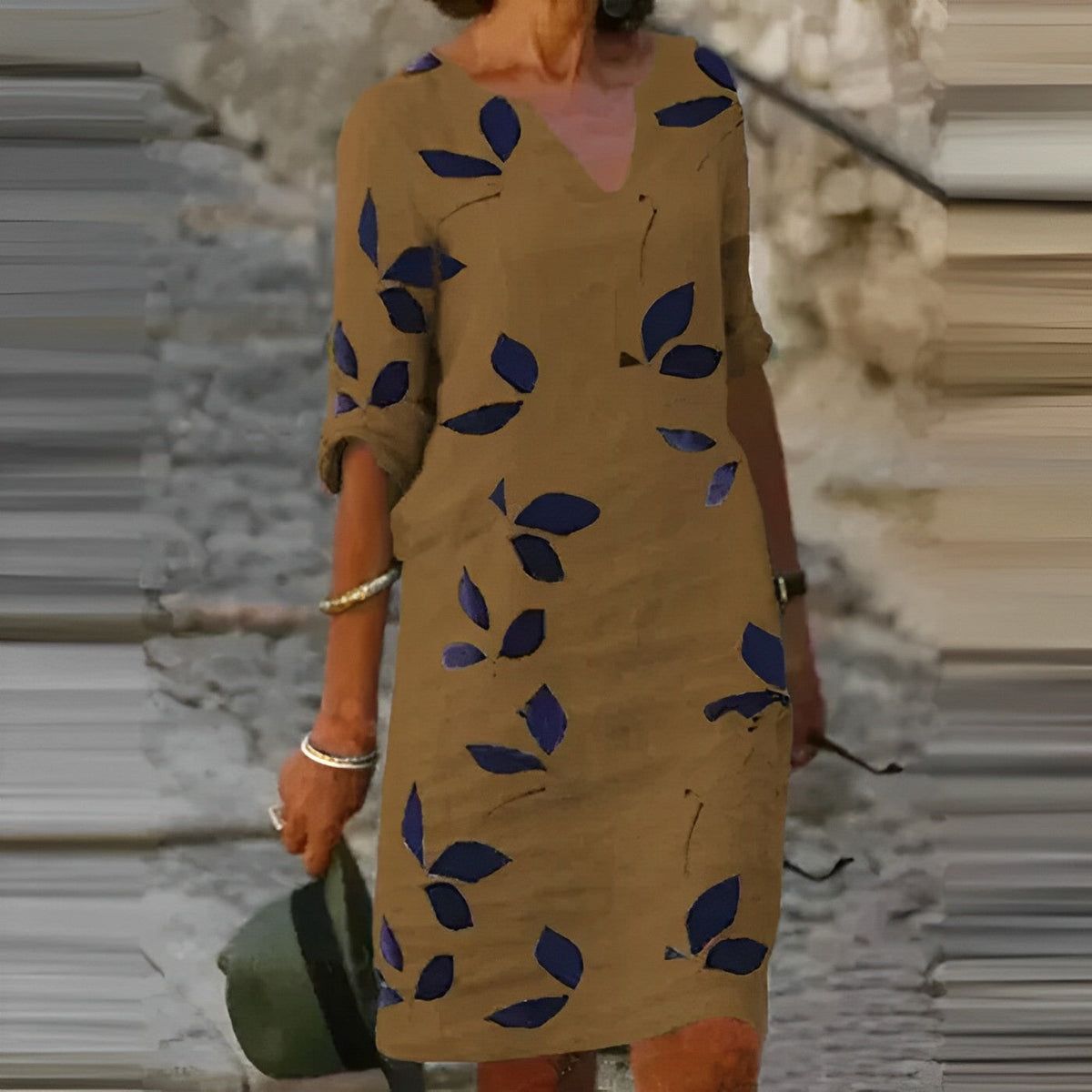 Vestido Midi Floral con Escote en V para Mujer