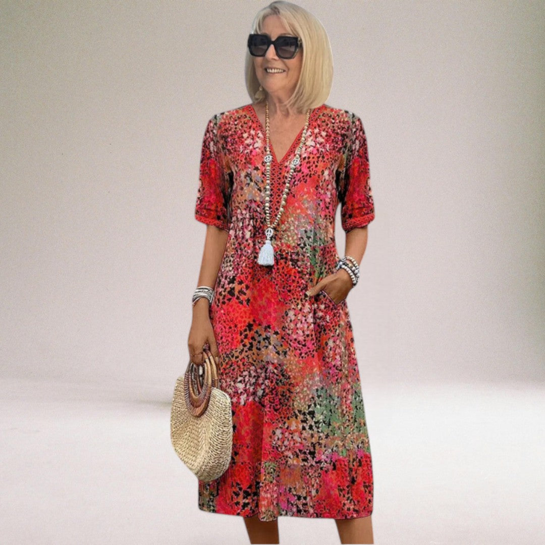 Vestido midi para mujer con cuello en V
