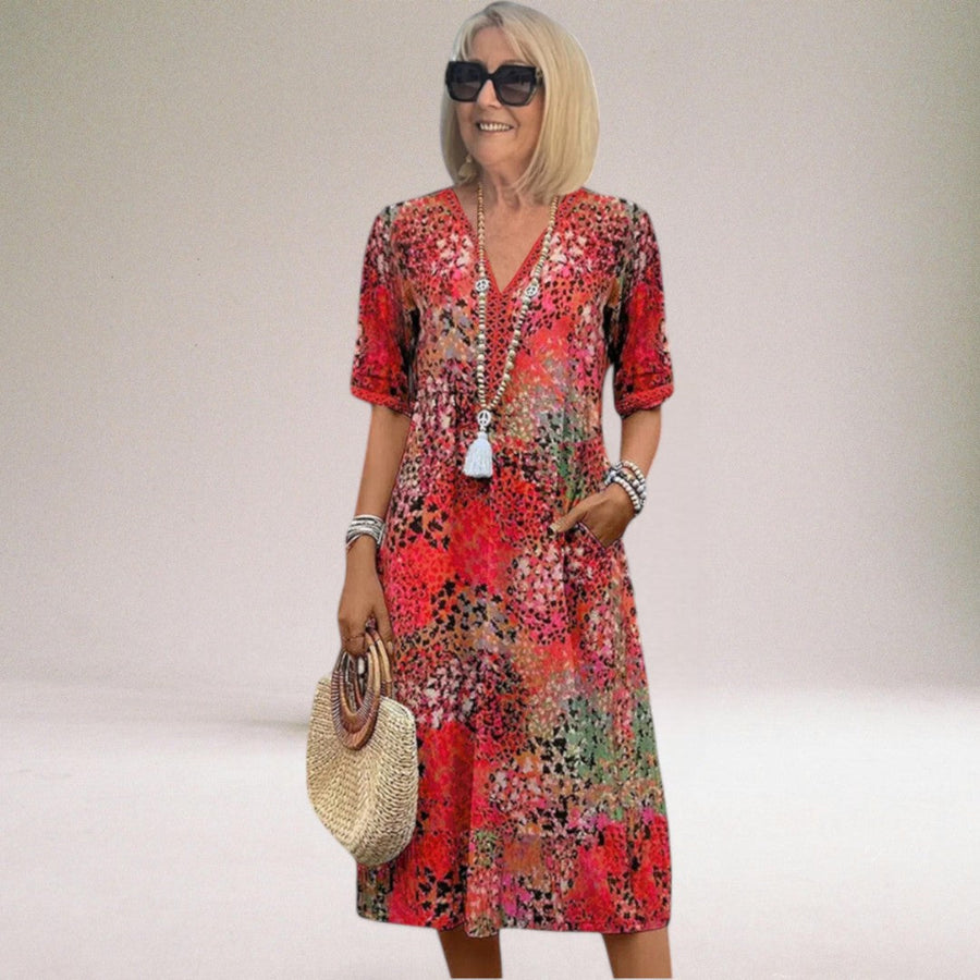Vestido midi para mujer con cuello en V