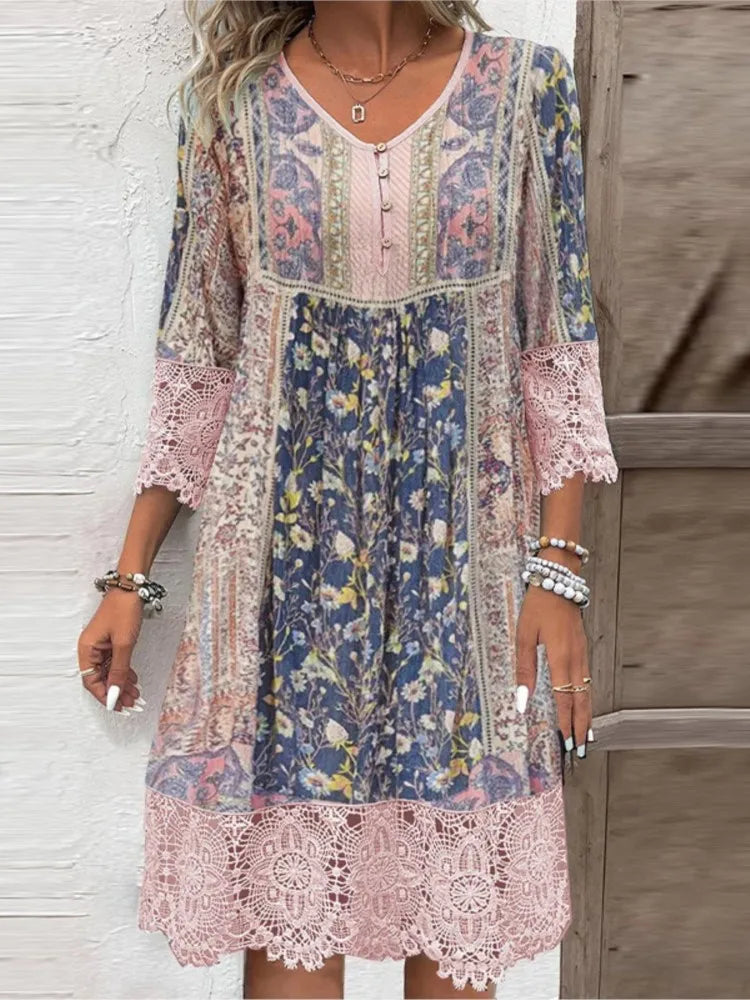 Vestido midi para mujer con cuello en V