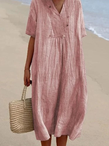 Vestido midi para mujer con cuello en V y corte en A