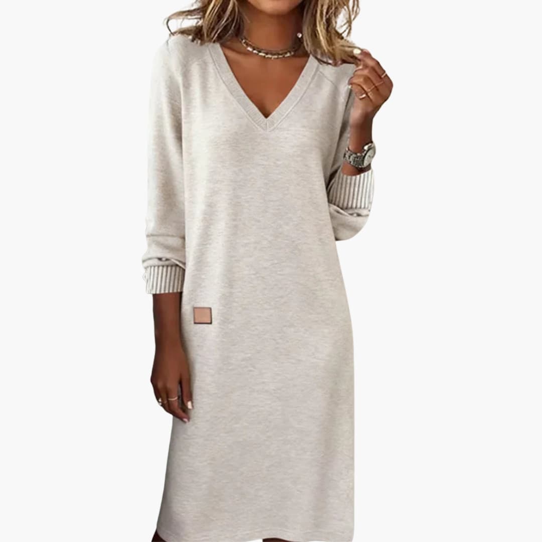 Vestido midi para mujer con escote en V y bolsillos laterales