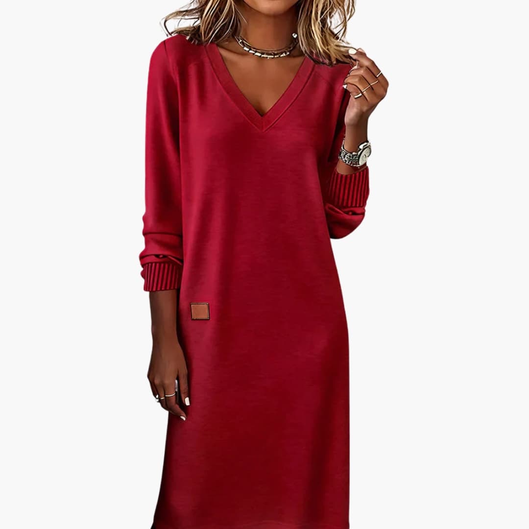 Vestido midi para mujer con escote en V y bolsillos laterales