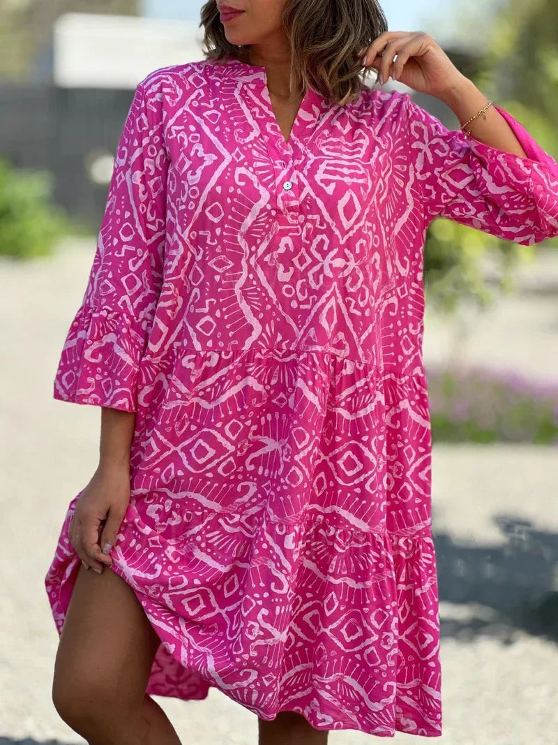 Vestido midi para mujer con estampado y bordado