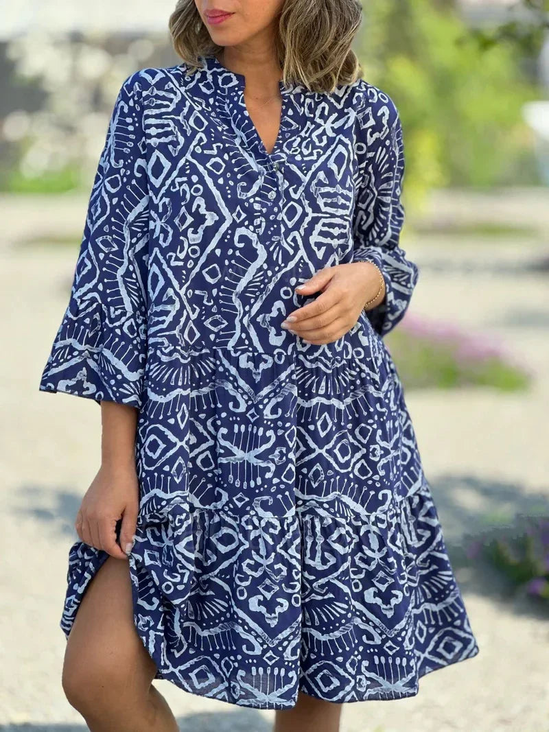 Vestido midi para mujer con estampado y bordado
