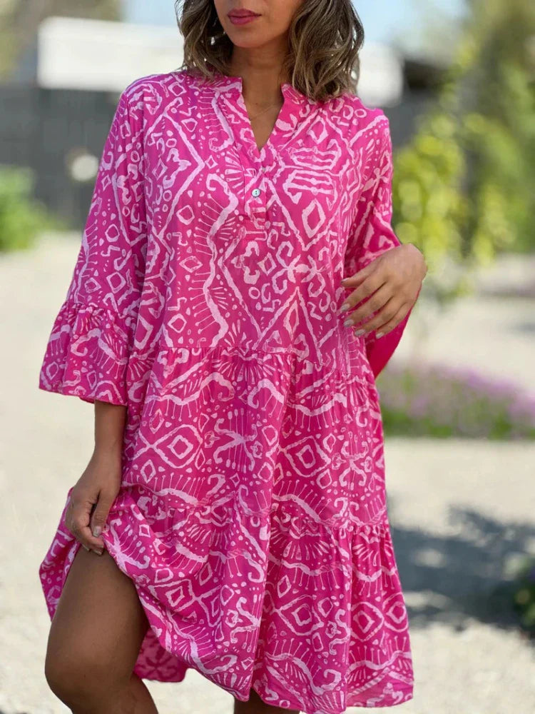 Vestido midi para mujer con estampado y bordado