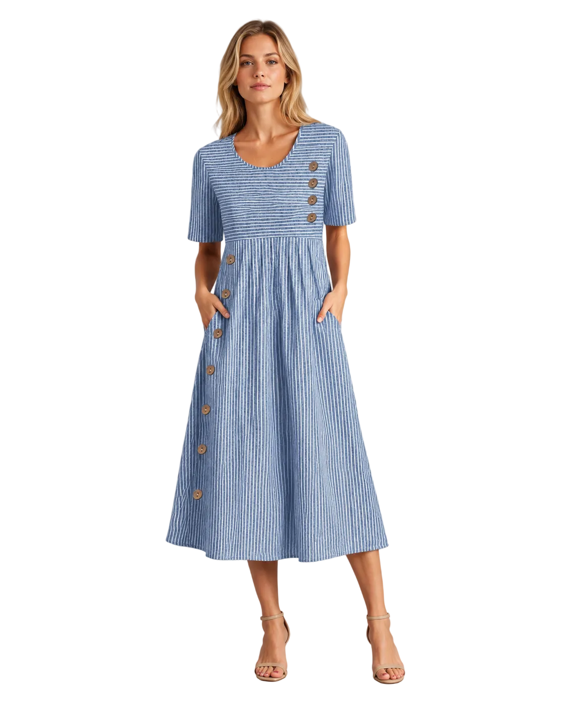 Vestido midi para mujer con mangas a rayas