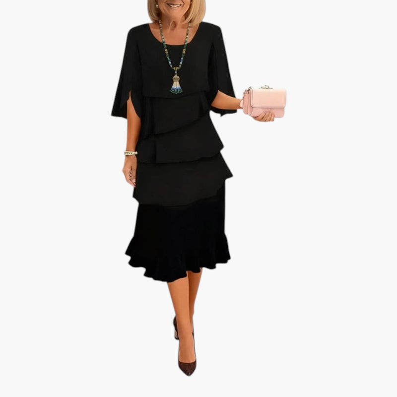 Vestido midi para mujer con mangas abiertas y volantes
