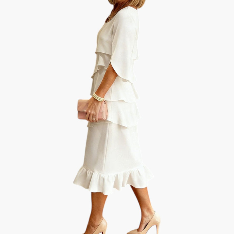 Vestido midi para mujer con mangas abiertas y volantes