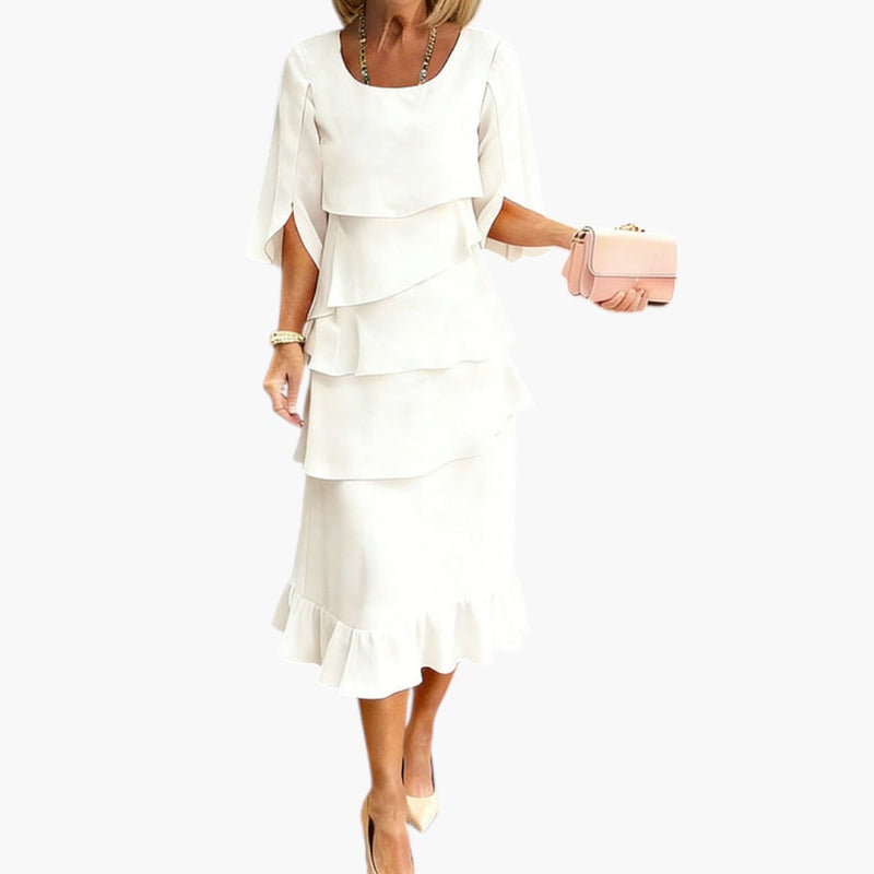 Vestido midi para mujer con mangas abiertas y volantes