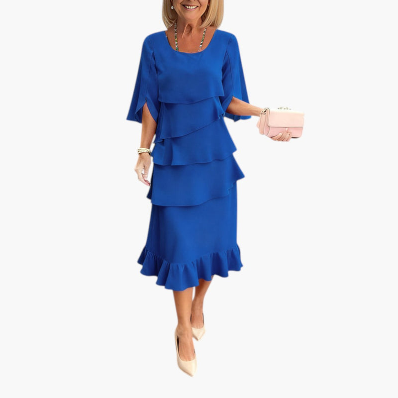 Vestido midi para mujer con mangas abiertas y volantes