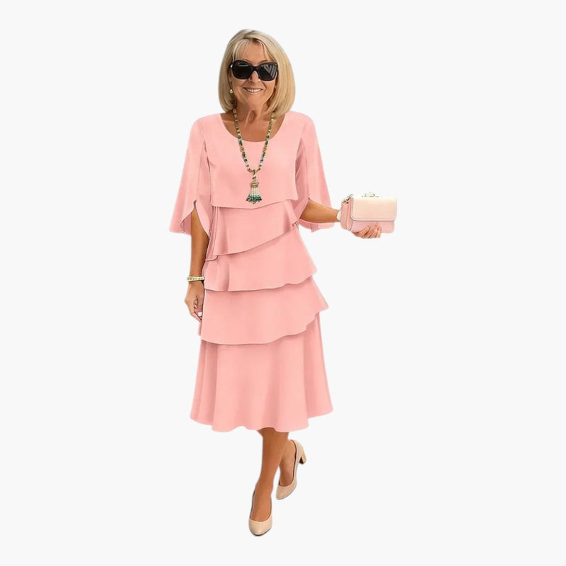 Vestido midi para mujer con mangas abiertas y volantes