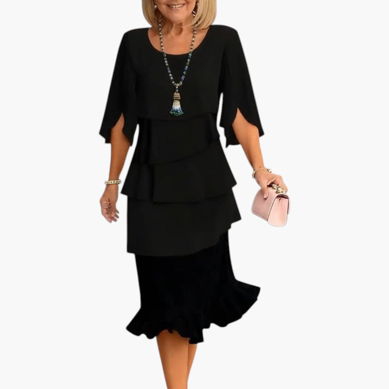 Vestido midi para mujer con mangas abiertas y volantes